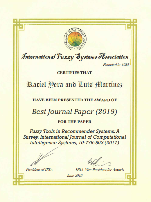 Best Journal Paper Award -EUSFLAT 2019